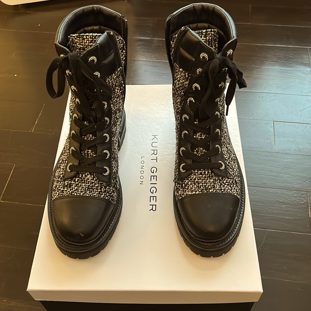 Kurt Geiger Tweed Ankle Boots with Rhinestone Detail size 39